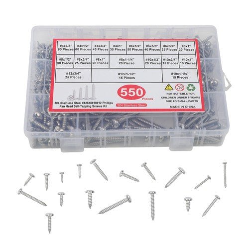 DURAFORCE 550× Wood screws kits #4 #6 #8 #10 #12 countersunk 304 Stainless steel