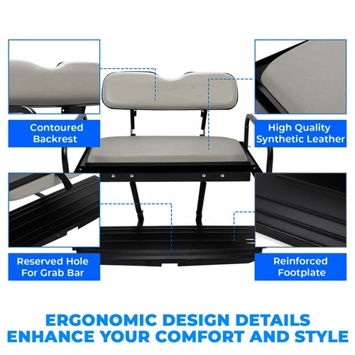 Rear Back Seat Kit Flip Folding for Yamaha G14 G16 G19 G22 Golf Cart Gray