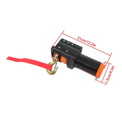 DURAFORCE Electric Winch Black+Orange 2000lbs 12VDC/1.1HP Motor 0.18in*50ft Synthetic Rope