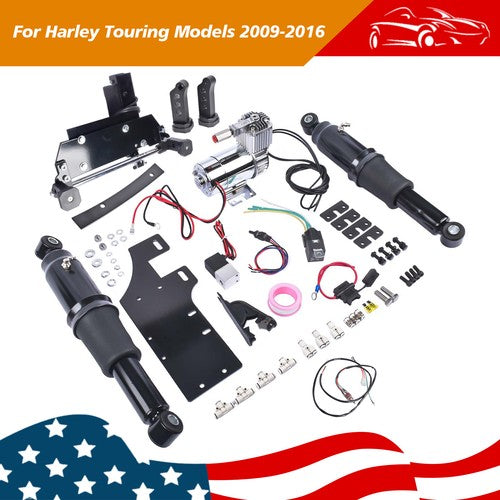 DURAFORCE Rear Air Ride Suspension Set w/ Stand for Harley Touring Electra Glide 2009-2016
