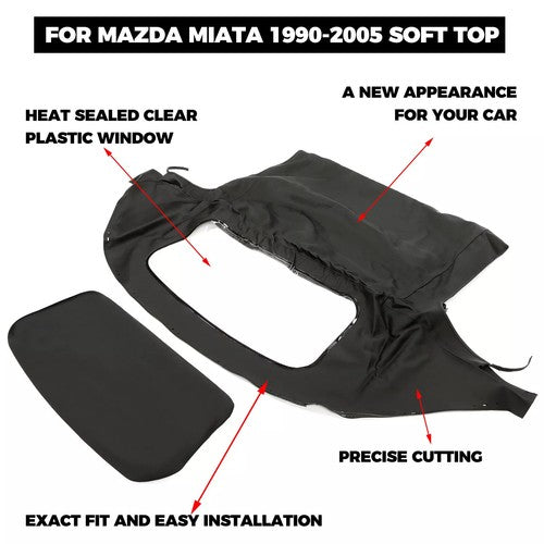 DURAFORCE For Mazda Miata Convertible Soft Top w/ Window Black Cabrio 1990-2005 2004 2003