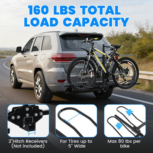 Foldable 2 Bike Floor Stand Hitch Mount Rack For Fat Tire Electric Bicycle