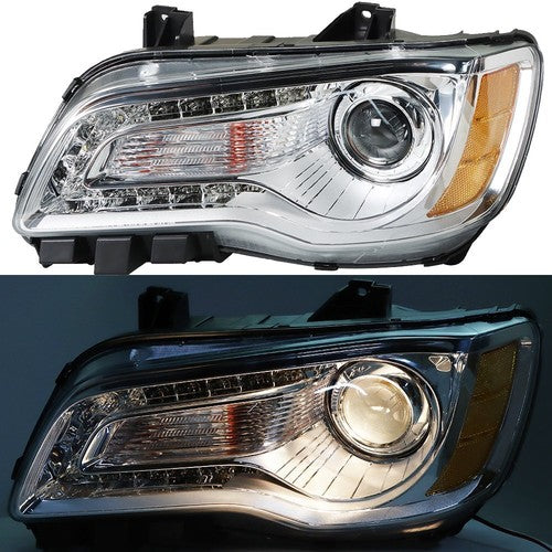DURAFORCE Fit For Chrysler 300 2011-2014 LH/Left Headlight Replacement Chrome Housing