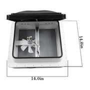 DURAFORCE 14" x 14" 12V Reversible FAN Kit RV Roof Vent For Camper Manual Lift Black Lid