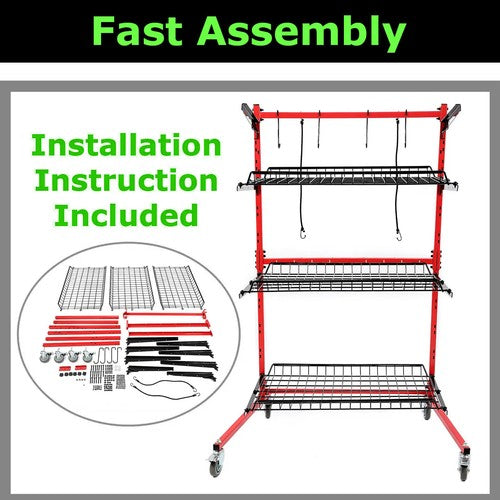DURAFORCE 3-Shelf Storage Shelving Automotive Parts Cart Body Shop Tools Storage Rack