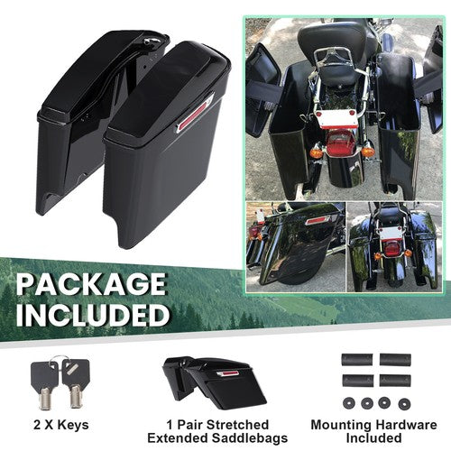 DURAFORCE 5" Stretched Hard Saddlebags For Harley Electra Road Street Glide Dyna 1993-2013