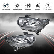 DURAFORCE Headlight Assembly For Honda Civic 2016-2020 Headlamps Left + Right Side Halogen