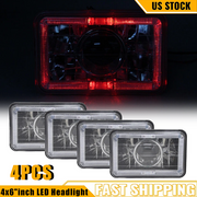DURAFORCE 4PCS 4X6" Red LED Halo Headlight Projector Headlamp Sealed Beam H4 Diamond Cut