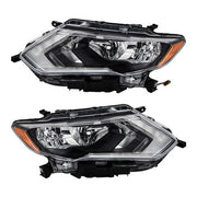 DURAFORCE Headlamps Assembly LH+RH For 2017-2019 Nissan Rogue Clear Lens Halogen Chrome