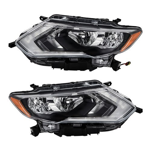 DURAFORCE Headlamps Assembly LH+RH For 2017-2019 Nissan Rogue Clear Lens Halogen Chrome