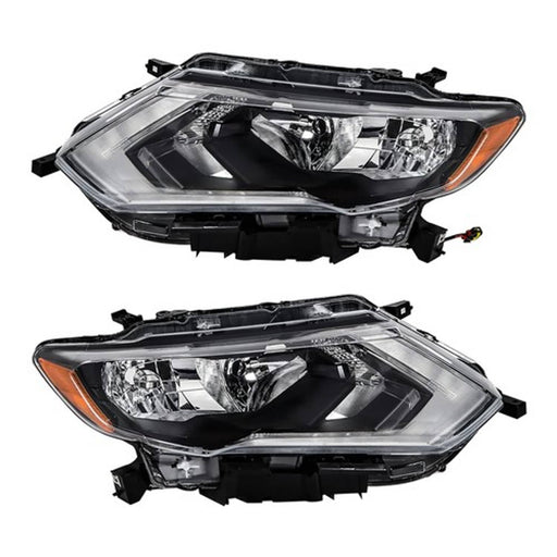 DURAFORCE Headlamps Assembly LH+RH For 2017-2019 Nissan Rogue Clear Lens Halogen Chrome