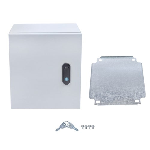 DURAFORCE 12x10x6" NEMA 4X Steel Electrical Box, IP56 Waterproof Lockable w/Mounting Plate