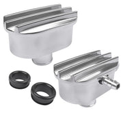 DURAFORCE Polished Aluminum Finned Oval PCV + Push-in Breather Combo Valve Cover Set of 2