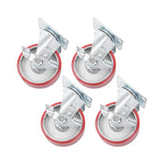 DURAFORCE Four 4-inch red polyurethane galvanized casters with side brakes