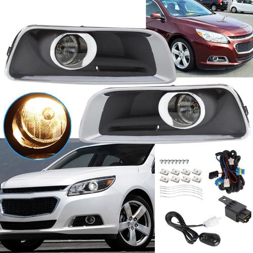 DURAFORCE For 13-15 Chevy Malibu Clear Fog Lights Bumper Lamps +Switch+Wiring Set