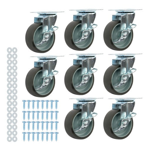 DURAFORCE 8 Pack 3 Inch Universal Caster Wheels Heavy Duty Casters with Side Brake Grey