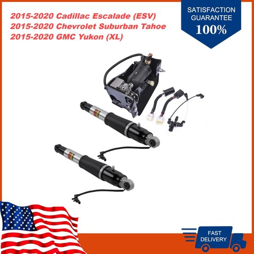 DURAFORCE Pair Rear Air Shock Struts + Compressor Pump For Chevy Tahoe GMC Yukon 2015-2019
