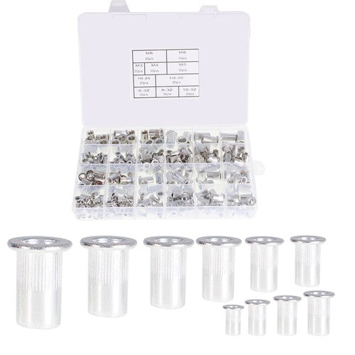DURAFORCE Metric M3-M8 + SAE 6-32-1/4-20 Aluminum Rivet Nut Rivnut Nutsert Kit 300Pcs