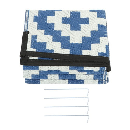 DURAFORCE Outdoor Plastic Straw Rug For Camping Outdoor Carpet 5x9FT Navy Blue White