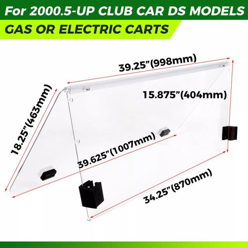Golf Cart Front Folding Clear Windshield Windscreen for Club Car DS 2000 5 Up