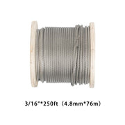 DURAFORCE T304 3/16 Inch Stainless Steel Cable 7x19 Strands 250FT 3700 lbs Steel Wire Rope