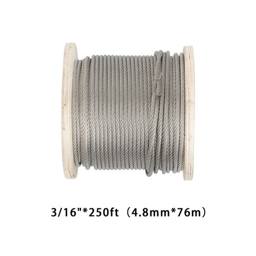 DURAFORCE T304 3/16 Inch Stainless Steel Cable 7x19 Strands 250FT 3700 lbs Steel Wire Rope