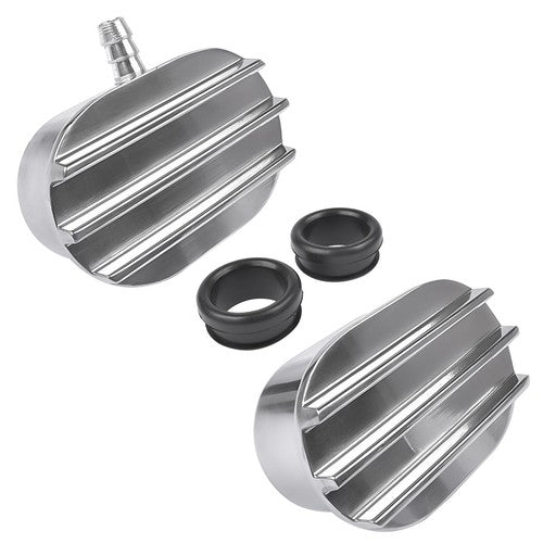 DURAFORCE Polished Aluminum Finned Oval PCV + Push-in Breather Combo Valve Cover Set of 2