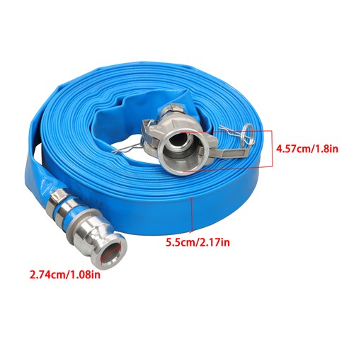 DURAFORCE Blue 1-1/4" x 50FT PVC Irrigation Discharge Hose W/Aluminum Connectors for Pools