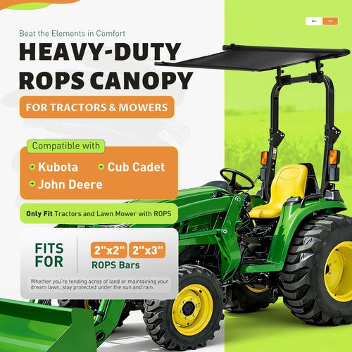 DURAFORCE Tractor Canopy Sun Shade Roof Top for Lawn Mower W/2"x2"/2"x3" ROPS UV Protect