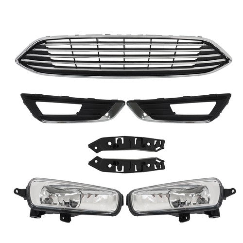 DURAFORCE Chrome Black Complete Front Bumper Cover+Grill Set For Ford Focus 2015-2018