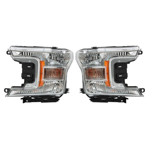 DURAFORCE Fit For Ford F-150 2018 2019 2020 LH+RH Headlights Headlamps Clear Lens Halogen