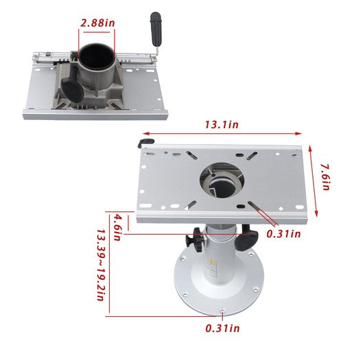 DURAFORCE Aluminum Marine Seat Pedestal 13"-19" Adjustable Height Locking With Slide Base