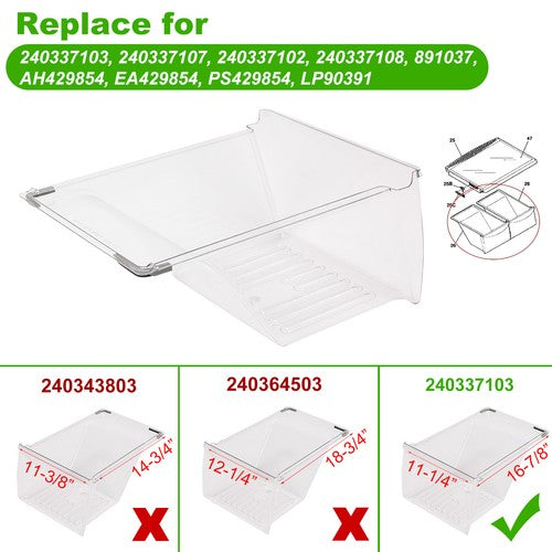 DURAFORCE Fridge Refrigerator Clear Crisper Drawer Pan Replacement For 240337103 PS429854