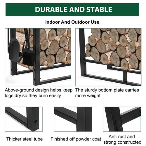 DURAFORCE Indoor/Outdoor Firewood Log Rack - Steel Fireplace Storage Holder Fire Durable