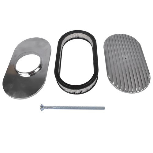 DURAFORCE 15" Oval Full Finned Polished Aluminum Air Cleaner Filter For Chevy SBC 350 400