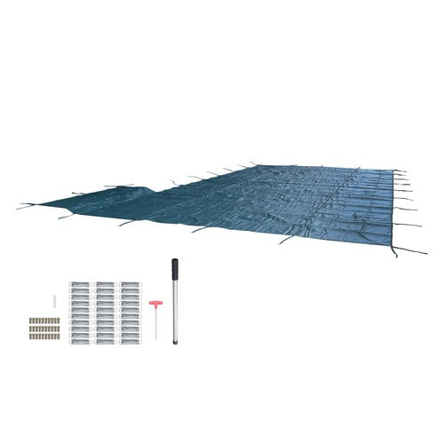 DURAFORCE Inground Pool Cover Safety Fits Rectangle Swimming Pool Mesh Solid Pool Cover