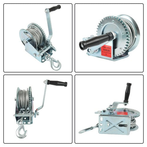 DURAFORCE 1600lbs Hand Winch Hand Crank Trailer Winch W/10m (32ft) Cable Manual Winch