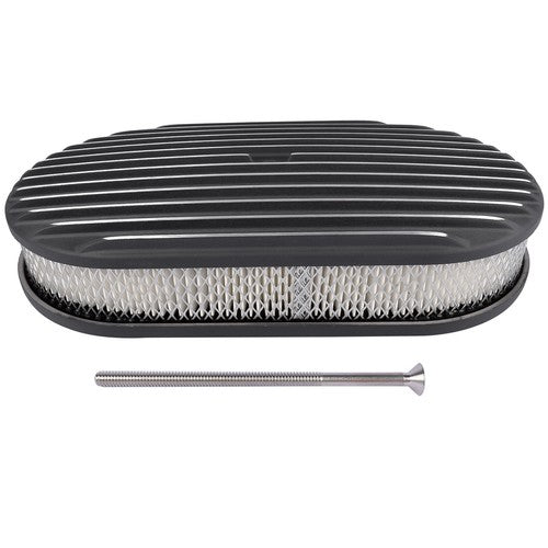 DURAFORCE 15" Oval Full Finned Black Aluminum Air Cleaner Filter For SBC BBC Chevy 350 305