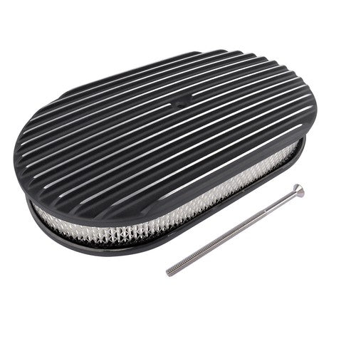DURAFORCE 15" Oval Full Finned Black Aluminum Air Cleaner Filter For SBC BBC Chevy 350 305