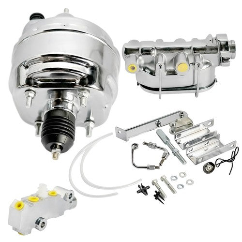 DURAFORCE 9" Chrome Brake Booster & 1 1/8th Master Cylinder & PV4 Disc For 68-82 Corvette