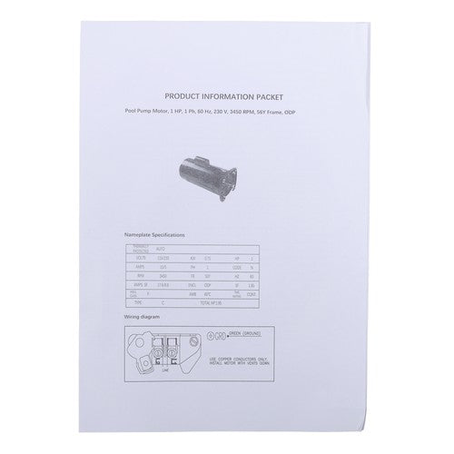 DURAFORCE 355010S 1HP Replacement Motor Energy Efficient Pool Pump Motor WFE-4 WFE-26 56Y