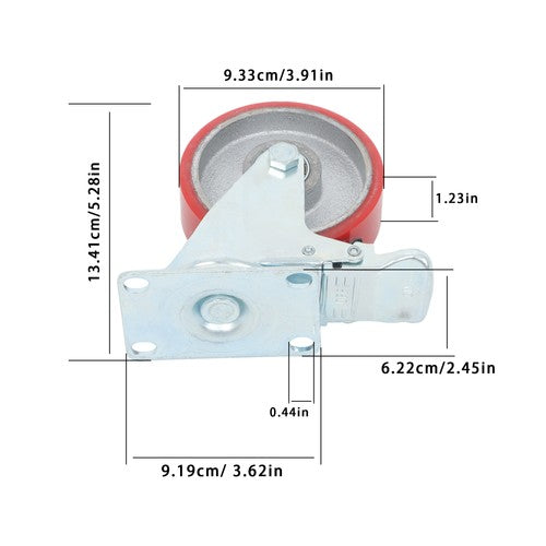 DURAFORCE 4 Inch - 4 Industrial Casters - two with brakes, two without