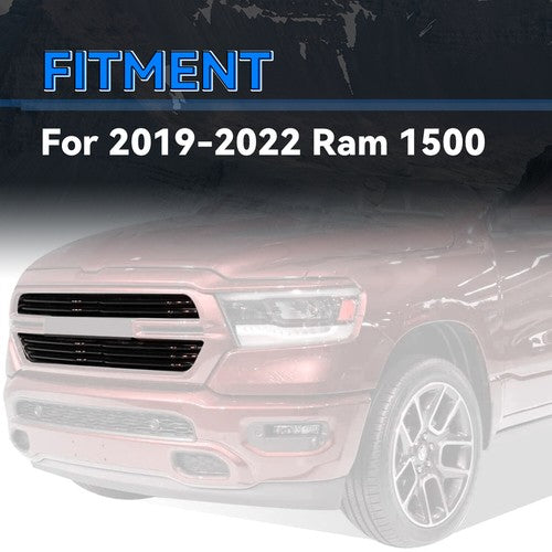 Gloss Black Grille Cover Overlay Trim for Dodge Ram 1500 2019 to 2023