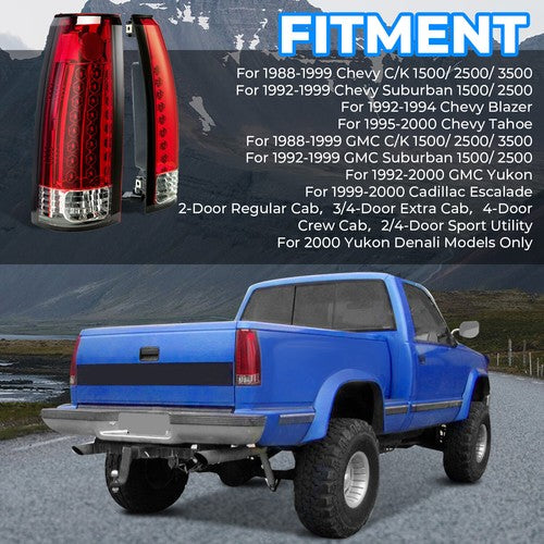 Tail Lights Lamp LED Red Pair for 1988-1998 Chevy K1500 GMC C1500