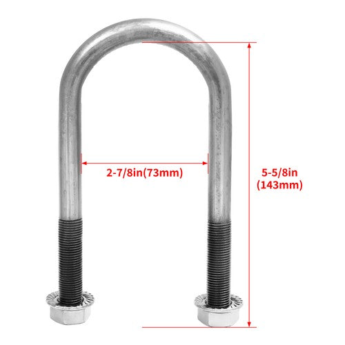 Trailer U Bolt Kit for 2 Inch Axle Tube 6 Inch Long Set Of 4 Bare Metal