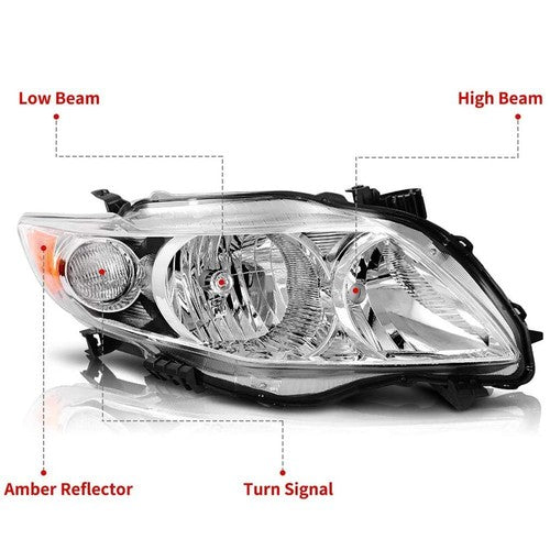 DURAFORCE Front Headlight Assembly For Toyota Corolla 2009-2010 LH + RH Pair Clear Lens