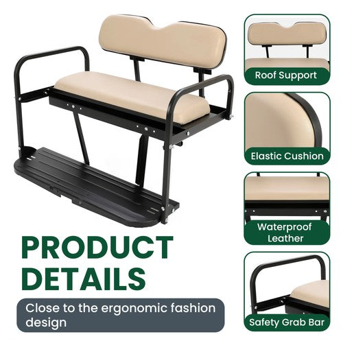 DURAFORCE Rear Flip Back Seat Kit For Pre-1994 EZGO Marathon Golf Cart Fold Down - Tan