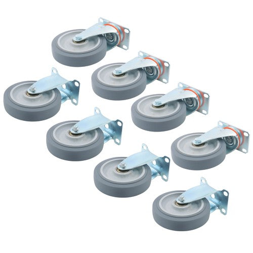 DURAFORCE 4Pcs Swivel Rubber Caster + 4 fixed wheels Total 8Pcs 5-Inch Grey Casters