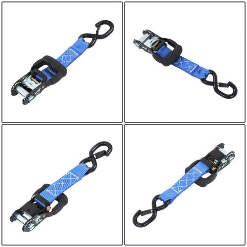 DURAFORCE 4 Pcs Steel Ratchet Strap Blue Fracture Strength 5208lbs 1.6in*15ft with S Hooks