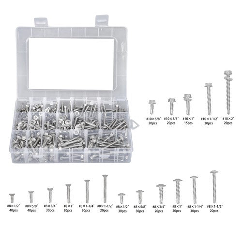 DURAFORCE 425PC 410 Stainless Steel Self-Tapping Screws #8#10 Self-Drilling Assortment Kit